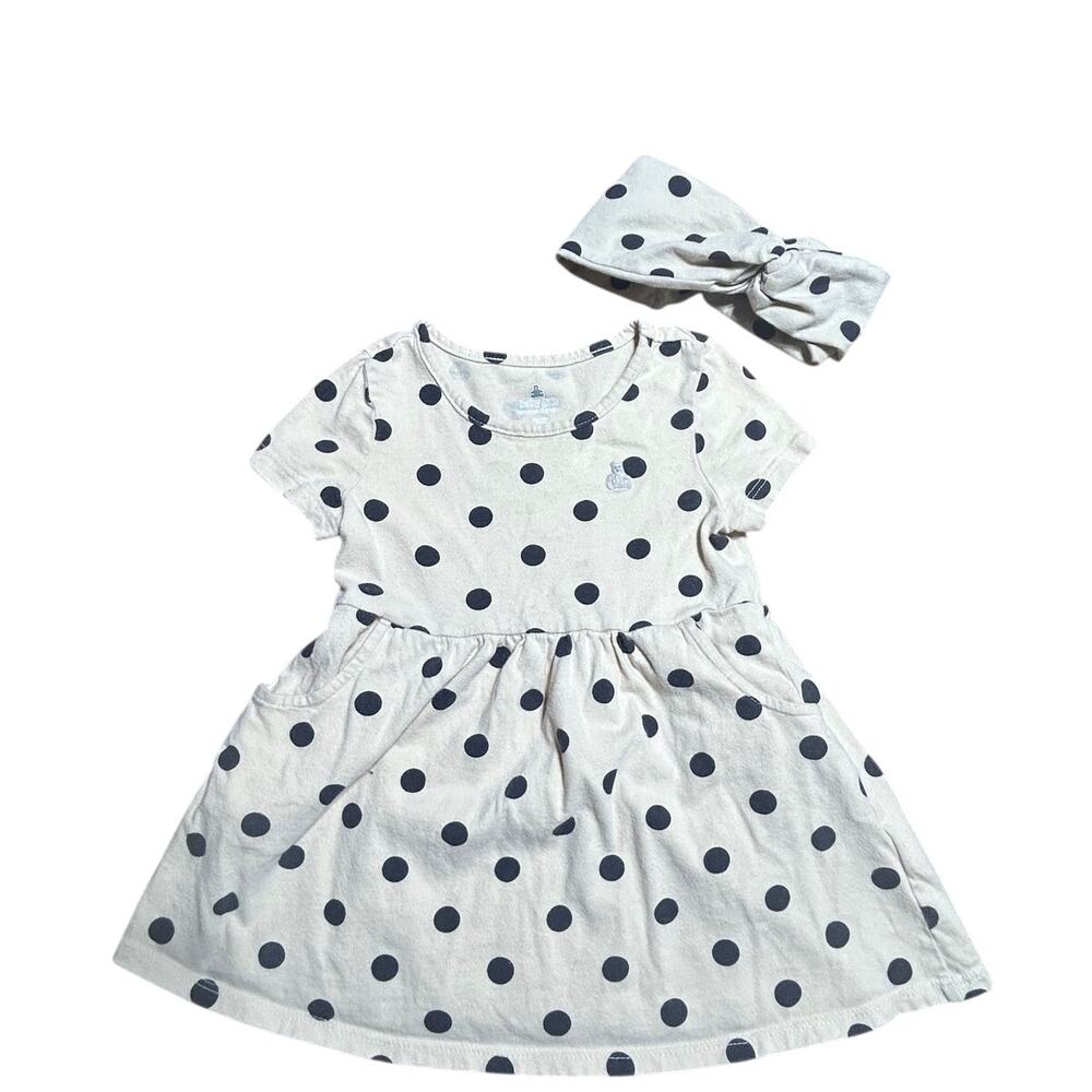 Baby Gap Cream Dress with Black Poka dots & matching Headband size 2